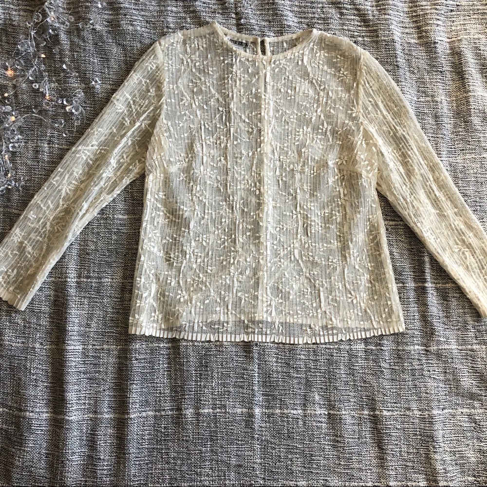 “AfterDark” Vintage Beaded Mesh Long Sleeve Top